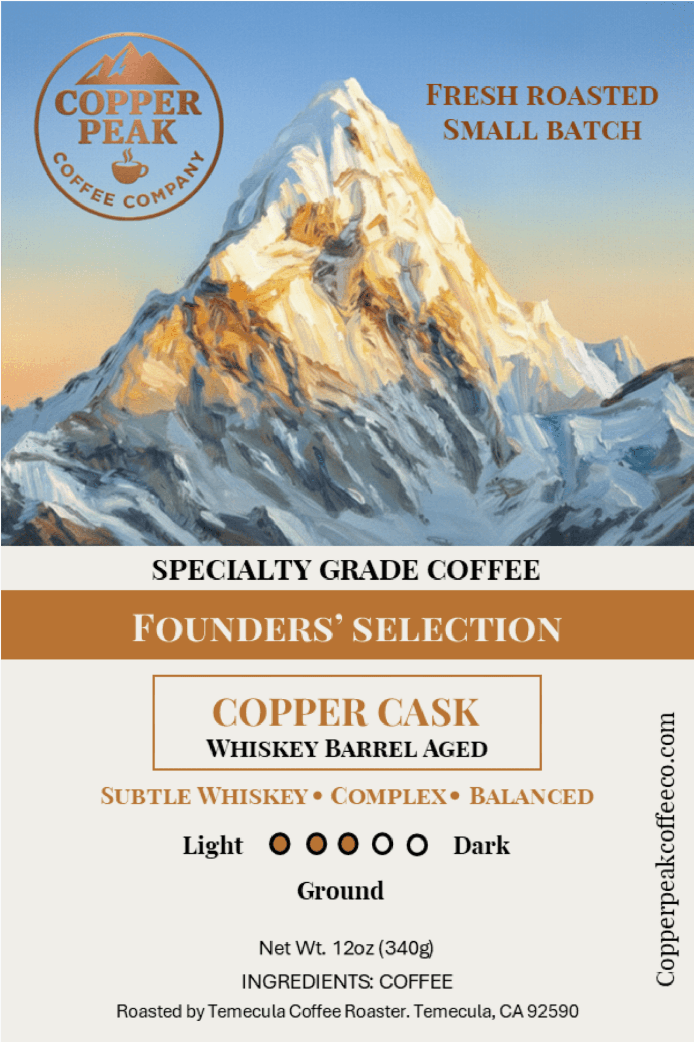 Copper Cask - Whiskey Barrel Aged Medium Coffee - Copper Peak Coffee Company