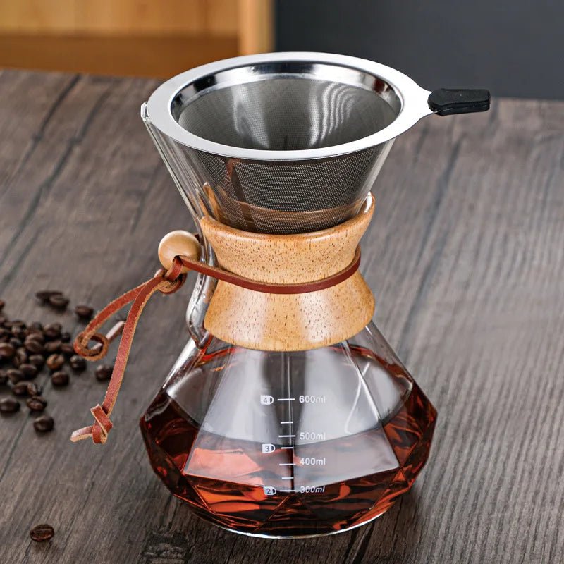 DecorBites™ Diamond Glass Hand Brew Coffee Maker Pot for Espresso Drip Cup Brewing - Copper Peak Coffee Company