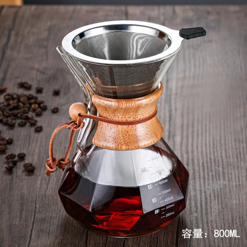 DecorBites™ Diamond Glass Hand Brew Coffee Maker Pot for Espresso Drip Cup Brewing - Copper Peak Coffee Company