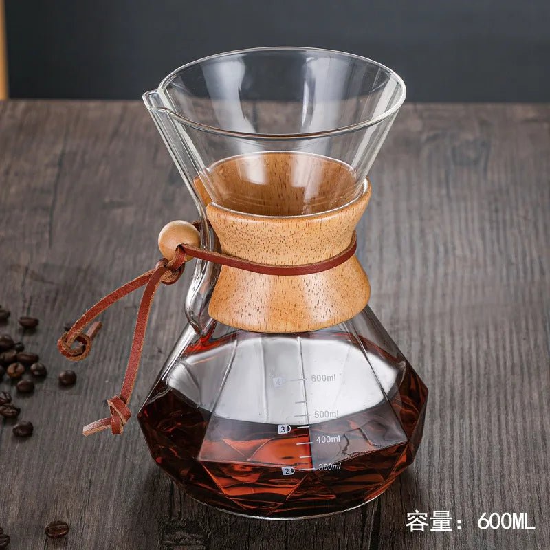 DecorBites™ Diamond Glass Hand Brew Coffee Maker Pot for Espresso Drip Cup Brewing - Copper Peak Coffee Company