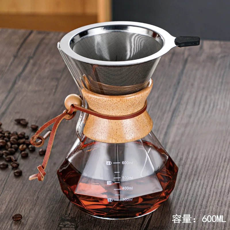 DecorBites™ Diamond Glass Hand Brew Coffee Maker Pot for Espresso Drip Cup Brewing - Copper Peak Coffee Company