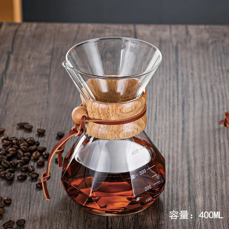 DecorBites™ Diamond Glass Hand Brew Coffee Maker Pot for Espresso Drip Cup Brewing - Copper Peak Coffee Company