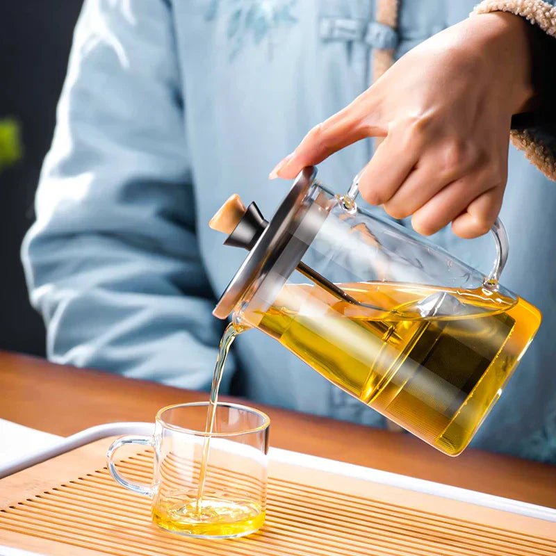 DecorBites™ Glass Tea Pot with Infuser, Heat - Resistant Clear Kettle for Herbal Tea, Teaware - Copper Peak Coffee Company