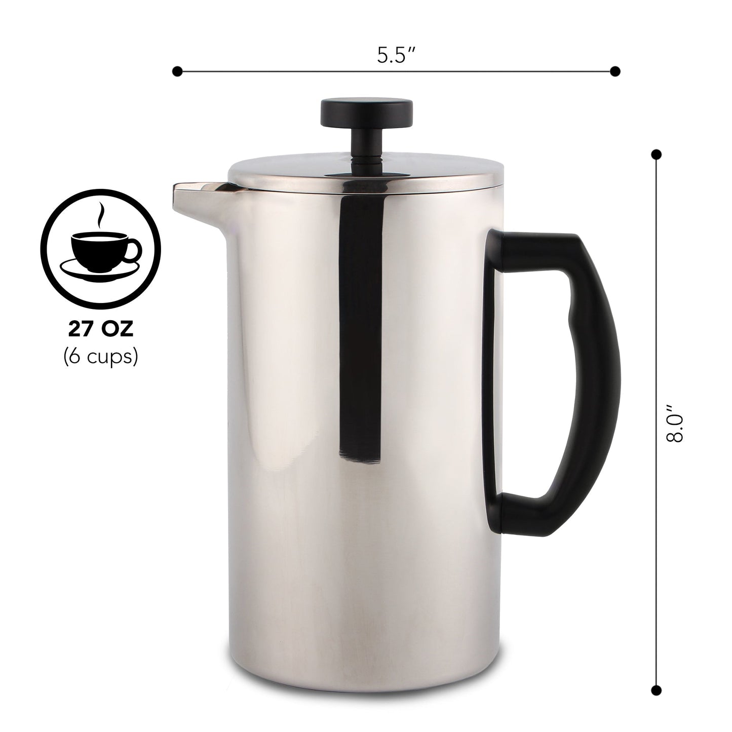 Stainless Steel French Press, KF1020 - Copper Peak Coffee Company