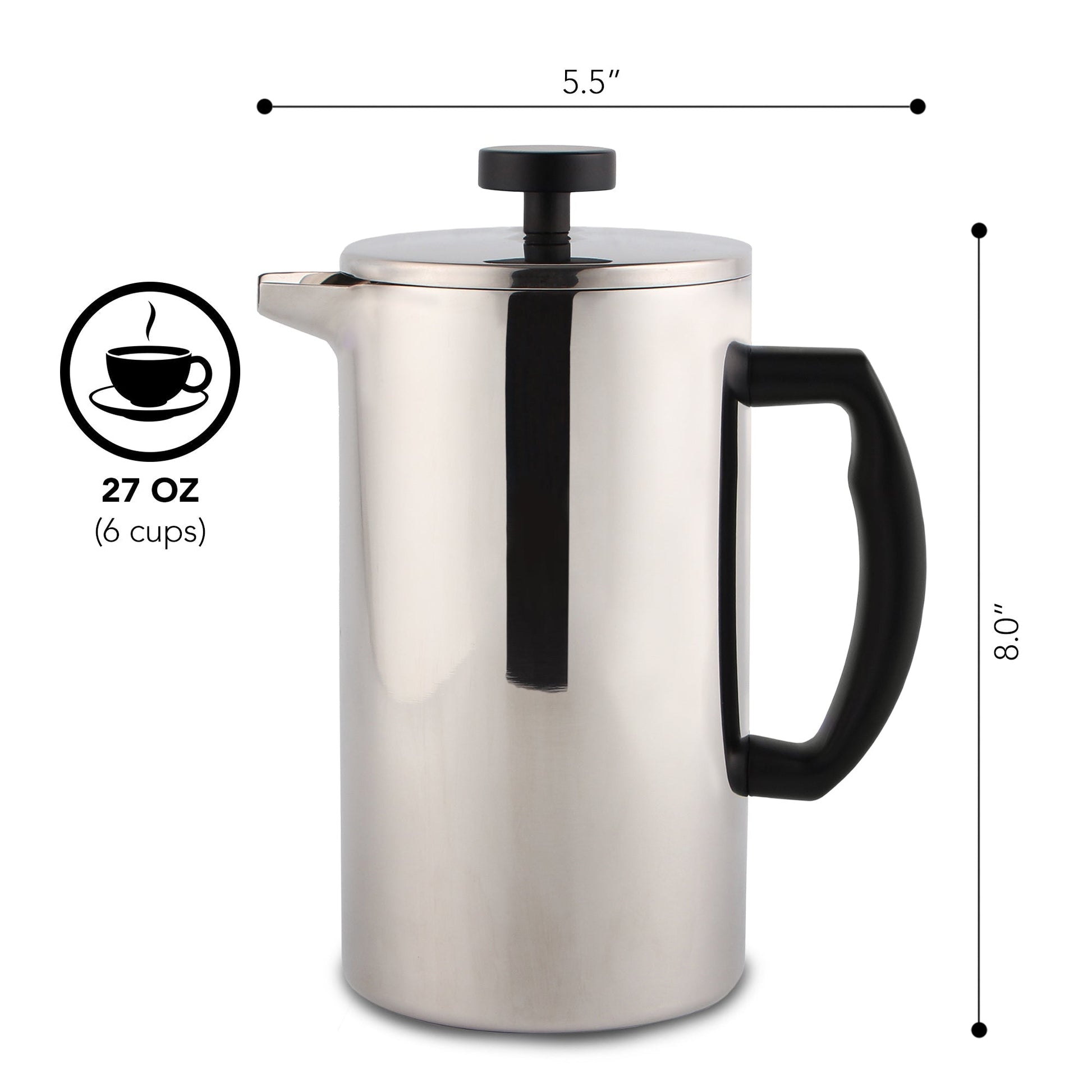Stainless Steel French Press, KF1020 - Copper Peak Coffee Company